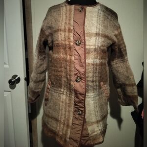 Wilfred Free Brown Plaid Teddy Jacket